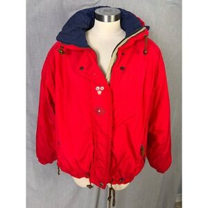 Vintage Obermeyer‎ Red Ski Jacket Petite Alpine Floral Embroidery Heart Hardware